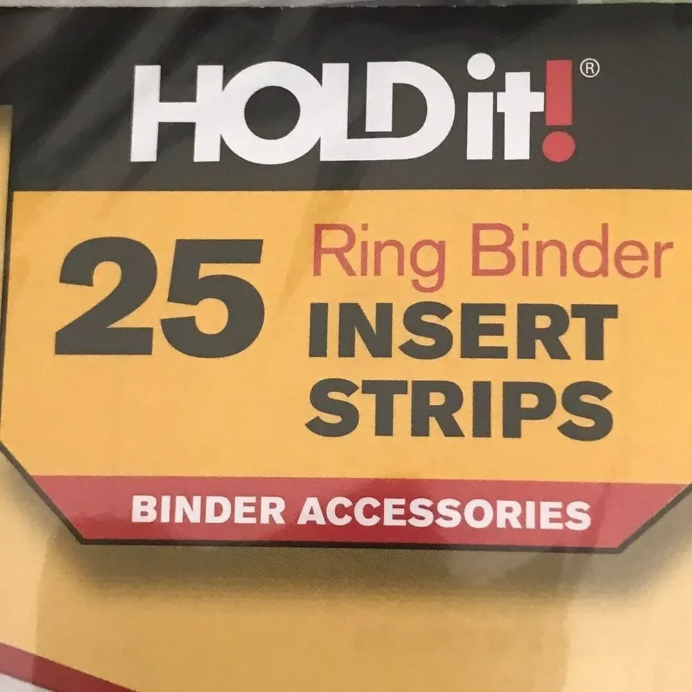 HOLD it! 25 Ring Binder Insert‎ Strips set of four (4). New in packages.